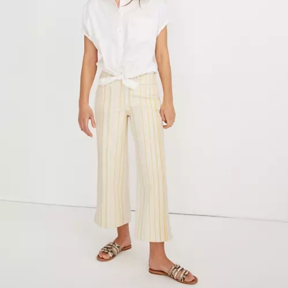 Madewell Emmett Wide Leg Crop Pants in Stripe – Size 28 Tall